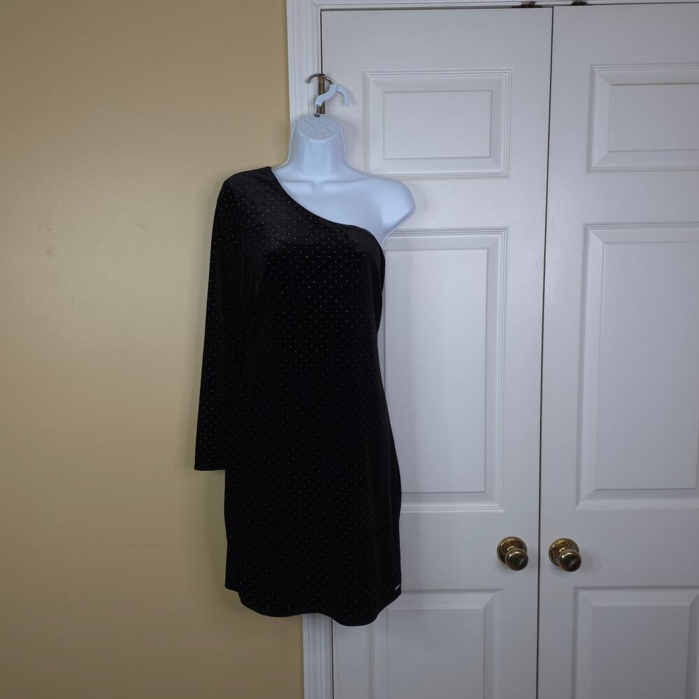 AX Armani Exchange Solid Black Asymmetric One Shoulder Dress Size L